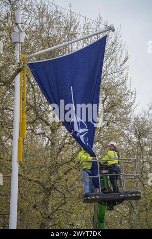 The Nato flag hangs in The Mall in London to mark the 75th anniversary ...