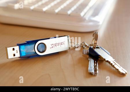 Key ring with pendrive. Stock Photo