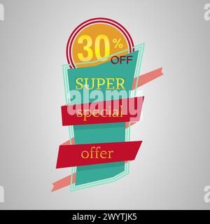 Super special offer banner with ribbon.  Vector background with colorful design elements. Vector illustration. Stock Vector