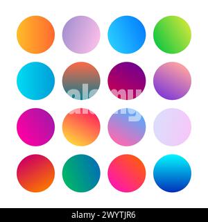 Round Gradients spheres. Set of sixteen trendy multicolored Gradients . Vector illustration Stock Vector