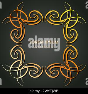 A square golden monogram element on a dark background. Vector illustration. Stock Vector
