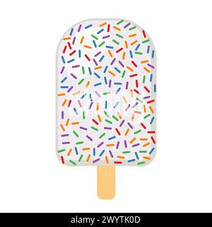 Vector illustration of ice cream. Cream ice cream on a wooden stick Stock Vector