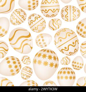 Seamless pattern with golden Easter eggs. Vector illustration Stock Vector