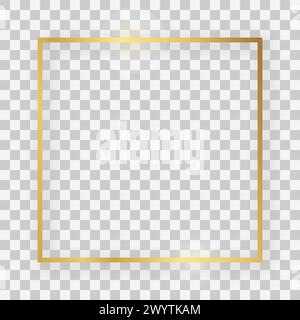 Gold shiny square frame with glowing effects and shadows on transparent background. Vector illustration Stock Vector