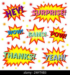 Set of cartoon comic balloon speach bubbles. Elements of pop art retro style design comic books. Vector illustration Stock Vector