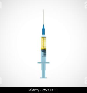 Syringe with injection inside. Medical instrument. Single-use sterile syringe on a white background. Vector illustration. Stock Vector