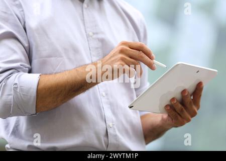 Business man with tablet in business center. San Sebastian Technology Park. Donostia. Gipuzkoa. Basque Country. Spain. Stock Photo