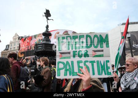 London, UK. 08th Apr, 2024. Youth Demand, a group formed by members of Just Stop Oil, protest to ask for an end to the genocide in Palestine. Credit: Joao Daniel Pereira/Alamy Live News Stock Photo