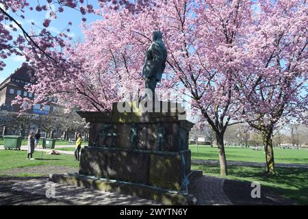 Copenhagen/ Denmark/08 April 2024/Statue of Viggo Lauritz covered with ...