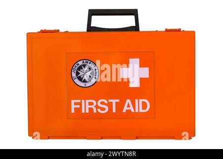 St John Ambulance First Aid Kit box isolated on white background Stock Photo