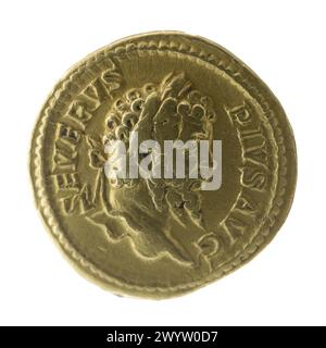 Lucius Septimius Severus, Roman emperor. Aureus with the profile of the emperor Stock Photo