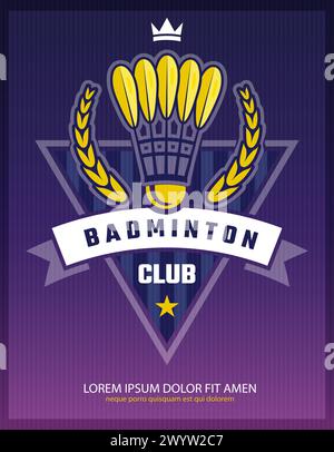 Badminton club. Sport poster with badminton emblem shuttlecock placard with place for text Stock Vector
