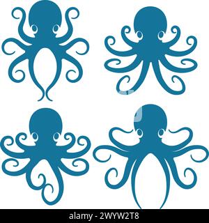 Octopuses blue silhouettes Stock Vector