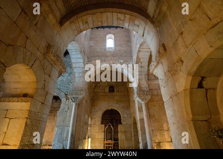 Inside the Visigothic church of  St. Peter of the Nave. St. Peter of the Nave (San Pedro de la Nave) is an church from 7th century in the province of Stock Photo