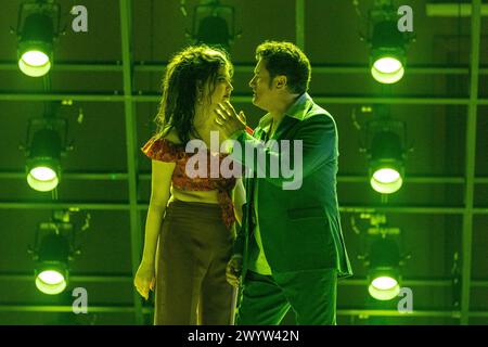 final scene - Aigul Akhmetshina (Carmen), Piotr Beczala (Don Jose) in CARMEN at the Royal Opera House, Covent Garden, London WC2  05/04/2024 music: Georges Bizet  libretto: Henri Meilhac & Ludovic Halevy  dramaturg: Elisa Zaninotto  conductor: Antonello Manacorda  set design: Paulo Fantin  costumes: Carla Teti  lighting: Alessandro Carletti  director: Damiano Michieletto Stock Photo