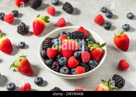 Organic Raw Mixed Berries with Blueberries Strawberries and Raspberries Stock Photo