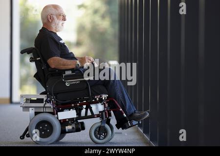 Intelligent power wheelchair developed by Health and Quality of life Unit, FIK technology research program for aged and disabled people. Fatronik-Tecnalia, Research and Technology Center, Donostia, Basque Country, Spain. Stock Photo