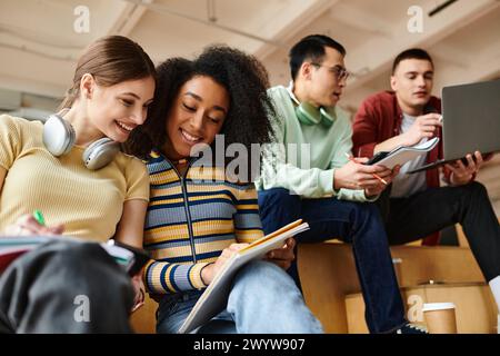 A multicultural group of students engaging in an educational discussion at a university. Stock Photo