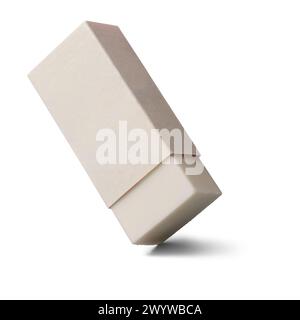 rubber eraser isolated white background, traditional rectangular shaped block eraser made from natural rubber, stationery school supplies mock-up Stock Photo