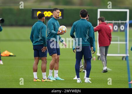 London Colney, UK. 08th Apr, 2024. William Saliba of Arsenal during the Arsenal team training session ahead of the UEFA Champions League Quarter-Final 1st leg football match against Bayern Munich at Arsenal FC Training Centre, London Colney, England, United Kingdom on 8 April 2024 Credit: Every Second Media/Alamy Live News Stock Photo