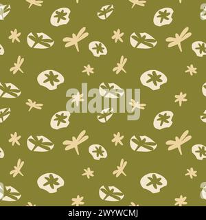 Dragonfly seamless pattern. Insects collage shape of ripped papers silhouettes repeat background. Vector hand drawn flat illustration. Stock Vector