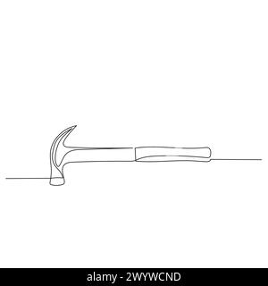 Continuous line drawing of a hammer tool. Simple flat hand drawn style vector for tool in engineering and construction Stock Vector