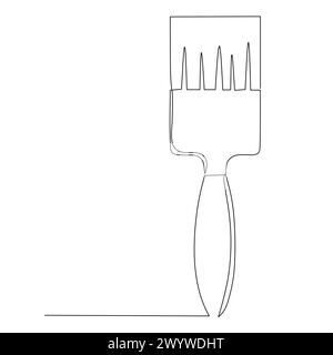 Continuous line drawing of a pain brush. Simple flat hand drawn style vector for tool in engineering and construction Stock Vector