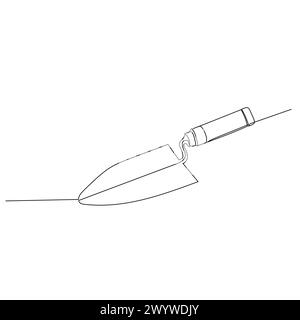 Continuous line drawing of a trowel. Tool or moving small amounts of viscous or particulate material. Simple flat hand drawn style vector for tool in Stock Vector