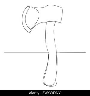 Continuous line drawing of an axe. Simple flat hand drawn style vector for tool in engineering and construction Stock Vector