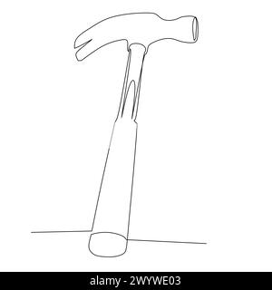 Continuous line drawing of a claw hammer. Tool for driving nails into or pulling them from wood. Simple flat hand drawn style vector for tool in engin Stock Vector