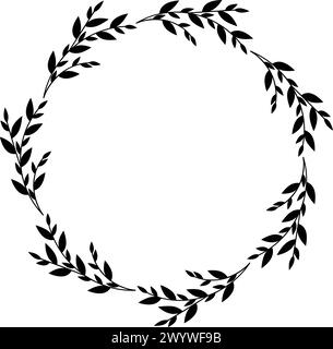Hand-drawn spring wreaths isolated on a white background, vector. Outline frames of leaves. Doodle style. Floral monogram frames. Stock Vector