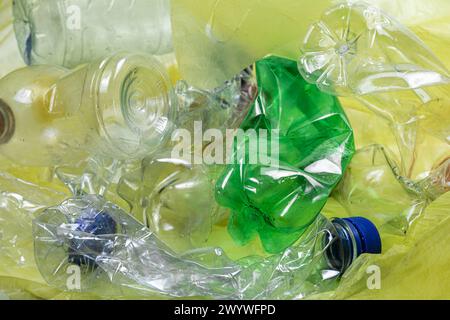 Pile of crushed used plastic bottles. Environmental concept Stock Photo