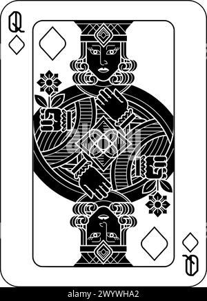Playing Cards Deck Pack Queen Of Diamonds Design Stock Vector