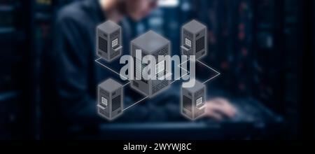 interconnected online servers. big data. information in the cloud. Stock Photo