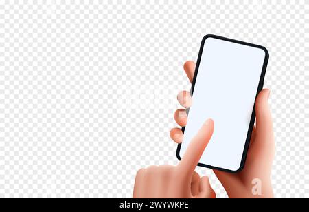 Phone in hand on a transparent background, Smart phone using, hand hold gadget electronic. Vector  Stock Vector
