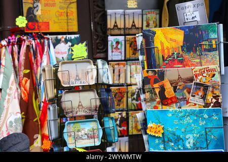 Paris, France -March 31, 2024: Montmartre market of paining and souvenir in self-titled district in Paris, France. Stock Photo