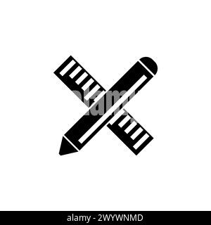 Crossed Ruler and Pencil flat vector icon. Simple solid symbol isolated on white background Stock Vector