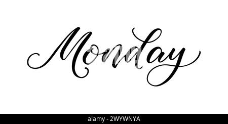 Monday - Handwritten inscription in calligraphic style on a white background. Vector illustration Stock Vector