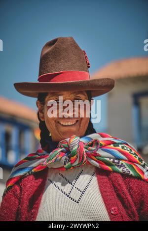Cusco, Peru - March 2024. Native woman from Peru posing for picture Cusco, Peru. Stock Photo