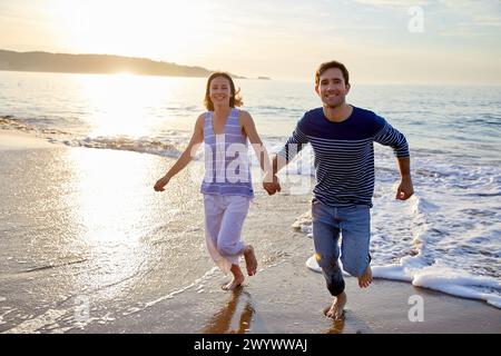 Couple, Beach, Hendaye, Aquitaine, Pyrenees Atlantiques, France, Europe. Stock Photo