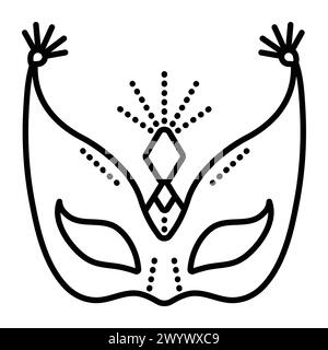 High festive masquerade eye mask sign. Carnival costume accessory black line icon Stock Vector