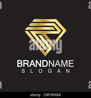 A diamond shaped letter R logo design isolated black background. Stock Vector