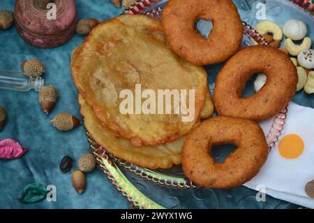 Image of babru bhalla,malpua traditional snack dishes of mandi himachal pradesh india, mark of festivals. Stock Photo