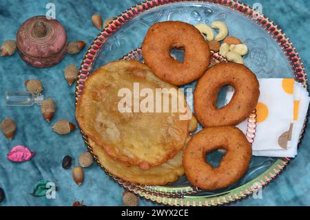 Image of babru bhalla,malpua traditional snack dishes of mandi himachal pradesh india, mark of festivals. Stock Photo