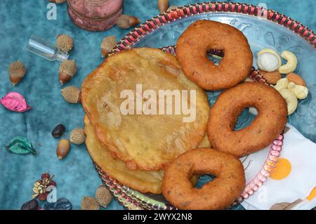 Image of babru bhalla,malpua traditional snack dishes of mandi himachal pradesh india, mark of festivals. Stock Photo