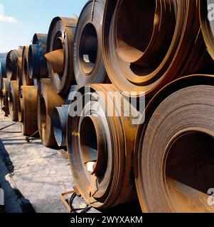 Steel sheet rolls. Lesaca, Navarre, Spain. Stock Photo