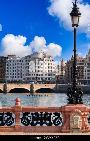 Rowers, Urumea River, Maria Cristina bridge, Donostia, San Sebastian ...