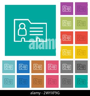 Rotary index card outline multi colored flat icons on plain square backgrounds. Included white and darker icon variations for hover or active effects. Stock Vector