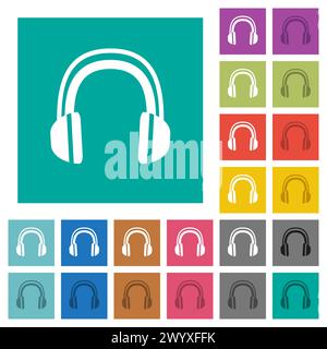 Headphones multi colored flat icons on plain square backgrounds. Included white and darker icon variations for hover or active effects. Stock Vector