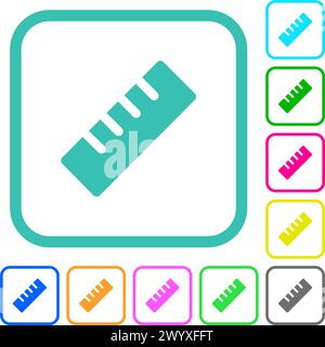 Ruler solid vivid colored flat icons in curved borders on white background Stock Vector
